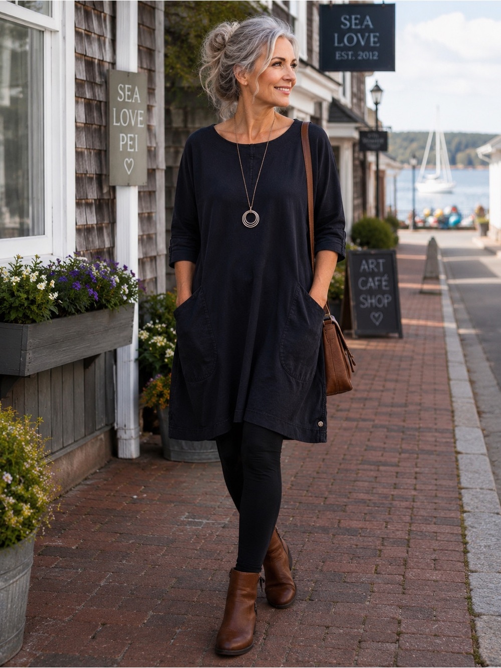 Neon Buddha Oversized Cotton Tunic Dress Large Navy Pocket Shift